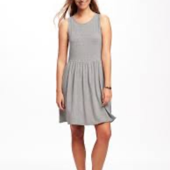 Gap Fit & Flare Jersey-Knit Heather Gray Sleeveless Dress Back Cut out Large - Picture 1 of 9